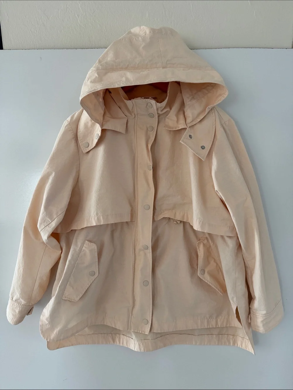 J Crew Perfect Lightweight Jacket beige Hooded Rain Utility Coat Womens XL
